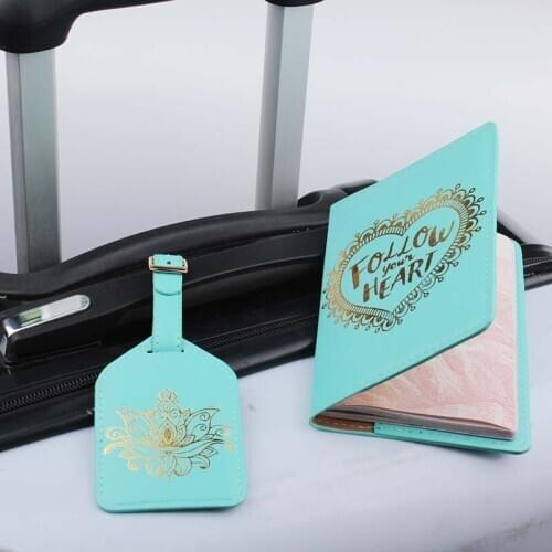 2pcs/set Credit Passport Holder Luggage tag Men Women New Travel Leather Card Case Protector Cover Wallet Bag