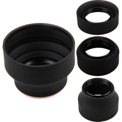 77mm 77 mm 3 Stage Collapsible Rubber 3 in 1 Lens Hood for Canon Nikon Sony Sigma Pentax Olympus Panasonic Camera DSLR
