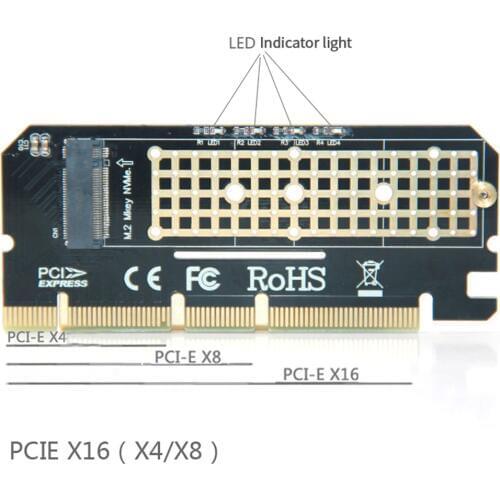 M.2 SSD TO PCIE 3.0 X16 Adapter with LED M Key Interface Card Suppor PCI Express 3.0 x4 for NVMe 2230-2280 Size m.2 SSD