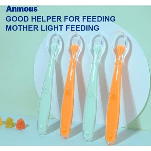 Anmous Silicone Soft Spoon Baby Tableware Newborn Feeding Fruit Puree Food Complementary Bowl Spoon 2pcs