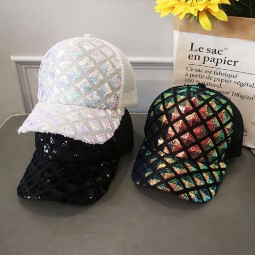 Sequins Unisex Cap Casual Plain Mesh Baseball Cap Adjustable Snapback Hats For Women Men Hip Hop Trucker Cap Streetwear Dad Hat