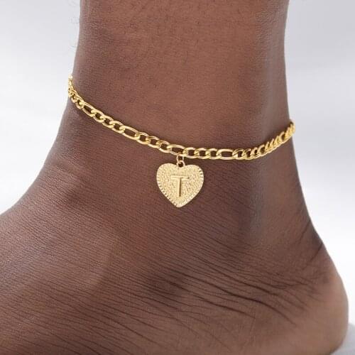 Bracelet Anklets for Women Jewelry Gold Cuban Link Chain Heart Letters Initial Bohemia Leg Bracelet Accessories Wholesale Gift