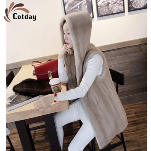 Cotday Casual Solid 2021 Fashion New Women Fur Like Coat For Women Hooded Sleeveless Rabbit Hair Vest Winter Wram Female Coats