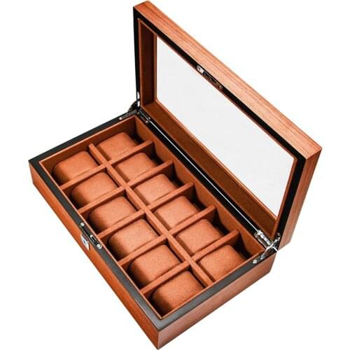 Wood Watch Box for Men Women，Watch Case Display Box,Wooden Watch Display Case Organizer with Clear Glass Window Top
