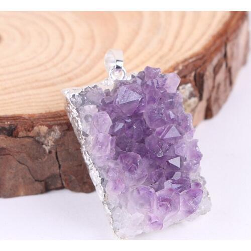 Explosion models natural ame thyst cluster pendant female ame thyst block raw ore sweater chain necklace pendant