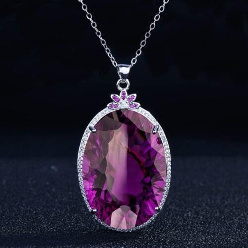 Europe America New Trend Jewelry Luxury Purple Crystal Egg Shape Pendant Necklace For Women Wedding Party Charm Neck Chain S925