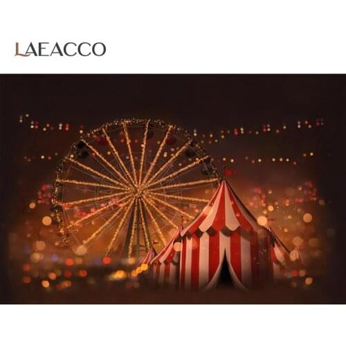 Laeacco Night Circus Photo Background Dreamy Polka Dots Light Ferris Wheel Tent Baby Photocall Customized Photographic Backdrops