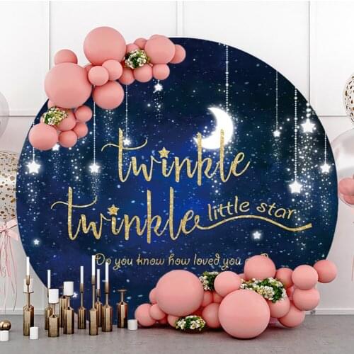 Dreamy Twinkle Twinkle Little Stars Light Bokeh Moon Stars Newborn Baby Shower Birthday Party Round Background Circle Backdrop