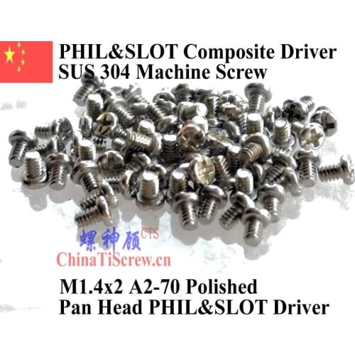 Stainless steel screw M1.4x2 PHIL SLOT Pan Head A2-70 ROHS 100 pcsPolished