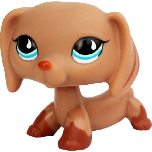 LPS CAT Real original Animal pet shop toys DACHSHUND #518 light brown sausage dog blue eyes rare anime figure toys for kids