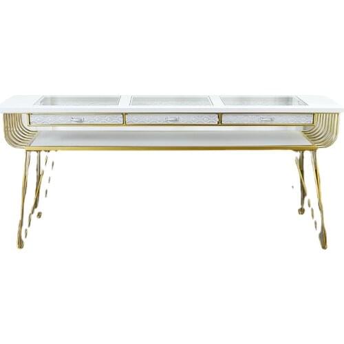 1.8m Manicure Three Seat Nail Table Dask Simple Double-Layer Marble Glass Mesa Nail Table Marble Nail Tables No Chairs Stools