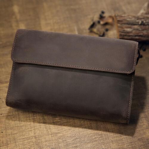 MAHEU Genuine Leather Clutch Bag Of Men Male Long Hand Bag Crazy Horse Leather Day Clutches For 6" Cell Phone With Wrist Belt