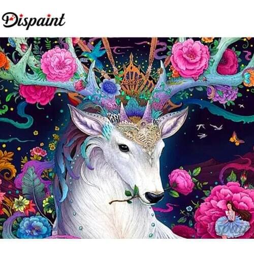 Dispaint Full Square/Round Drill 5D DIY Diamond Painting "Flower deer" Embroidery Cross Stitch 3D Home Decor A10196