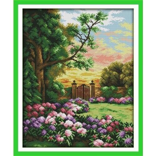 The Garden Comer (3) cotton cross stitch kits scenery 14ct white 11ct print embroidery DIY handmade needlework wall home decor