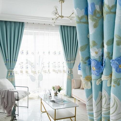 2021 New Embroidered Shading Curtains Finished Thick Cotton Linen Fabric Art Simple Curtains for Living Dining Room Bedroom