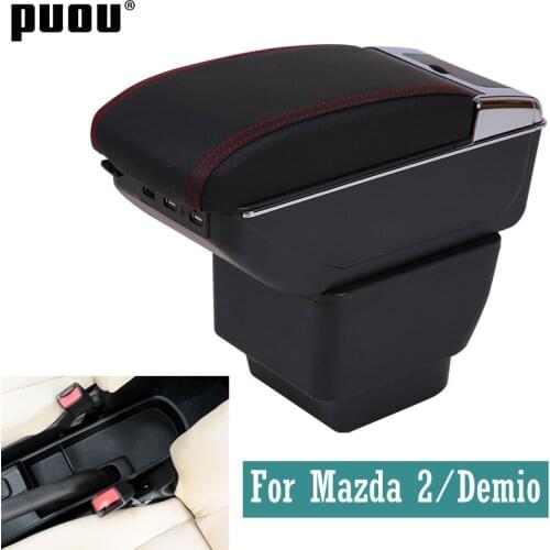 For Mazda 2/Demio Armrest box Rotatable PU Leather Center Centre Console Storage Box with ashtray car accessories