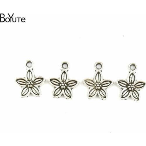 BoYuTe (100 Pieces/Lot) Antique Silver Plated Metal Flower Charms for Bracelets Jewelry Finding Components Accessories Diy