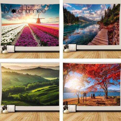 Natural Scenery Mountain Forest Tapestry Hippie Home Decor Boho Mandala Coconut Green Tree Bedspread Art Wall Hanging Tapestries