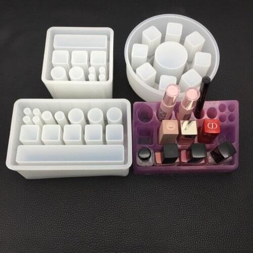 NOT AS LONG diy Crystal Epoxy Mold Rectangular Checkered Lipstick Storage Box Round Mirror Jewelry Creative Home Furnishing