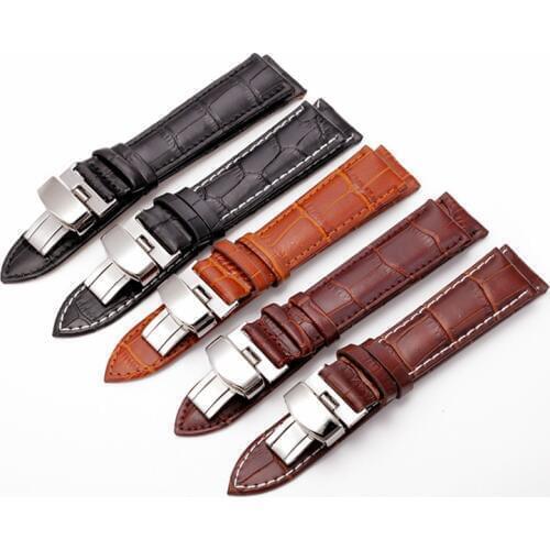 12 13 14 16 17 18 19 20 21 22 24 mm Genuine Leather Watchband Butterfly Buckle Bands Croco Grain Bracelet Watch Band Strap
