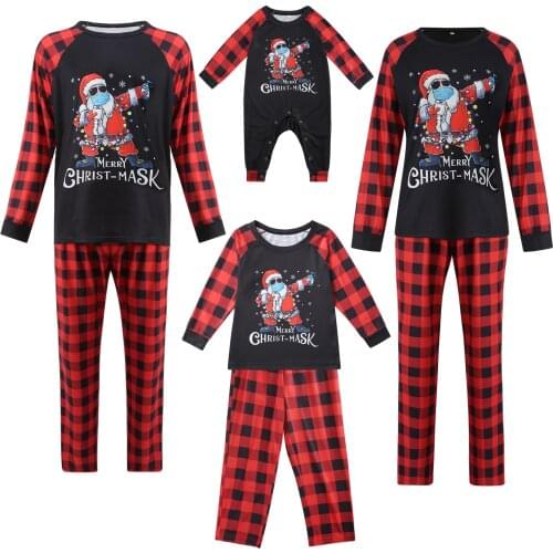 FOCUSNORM Christmas Parent-child Pajamas Sets Xmas Deer Letter Print Long Sleeve Pullover Tops Plaid Pants/Romper