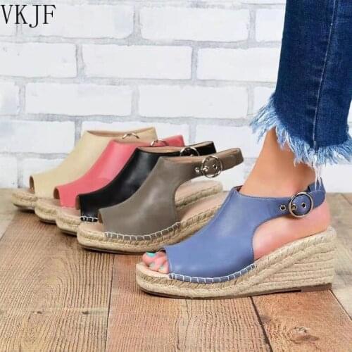 Women Sandals Ladies Fashion Casual Peep Toe Wedges Sandals Buckle Strap Leather Shoes Breathable Comfort Beach Shoes Plus Size