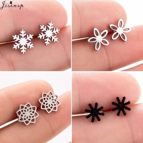 Jisensp Stainless Steel Snowflake Earrings Snow Flower Stud Earrings Christmas Jewelry for Women Girls Accessories Gifts
