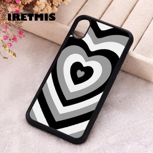 Iretmis 5 5S SE Phone Cover Case for iPhone 6 6S 7 8 Plus X Xs XR 11 12 Mini Pro Max Rubber Silicone Grey & Black Heart Pattern