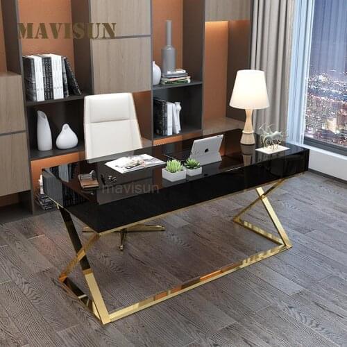 Postmodern Light Luxury Desk For Small Apartment Simple Modern Stainless Steel Writing Desk Creative Home Office Computer Table