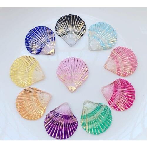 DIY Rainbow Shell shape Flatback Rhinestones Resin Sew-on Crystals Stones Beads DIY Sewing For Clothes 32*35mm 6pcs -HE15A