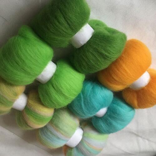 WFPFBEC diy 70S HOME HAND wool for needle felting doll eyes nose mat handle set green merino wool roving fiber 10g/bag 6colors