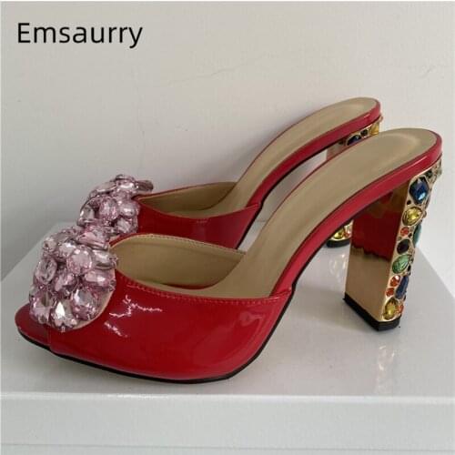 Jeweled Air Mesh Butterfly-Knot Sandals Women Diamond High Heels Slingbacks Peep Toe Rhinestone Summer Mules