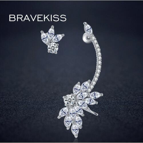 BRAVEKISS cubic zirconia butterfly wing earrings cuff for women mismatch earing studs boucle d'oreille brincos jewellery BUE0217