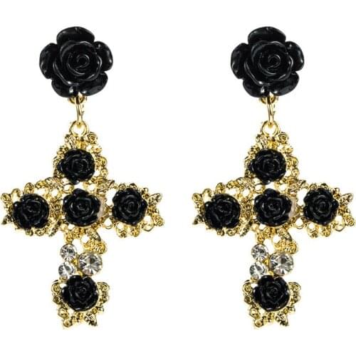 ZHINI Bohemia Vintage Gold Cross Dangle Drop Earrings for Women Ethnic Charming Flower Statement Earring Jewelry 2021 brincos