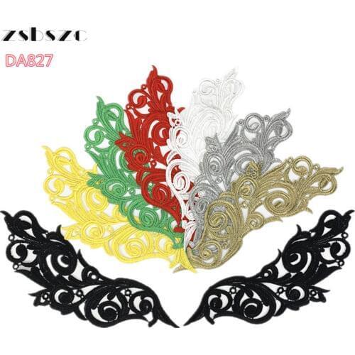 Zsbszc 5 pairs 26.3X11CM white polyester embroider DIY lace patches Venise Lace flowers Applique Garment accessories LP-DA827