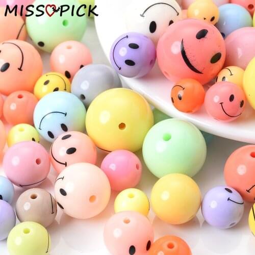 10/12/14/16/18/20mm 20pcs Acrylic Beads Round Smiley Face Loose Spacer Beads for Jewelry Making Handmade DIY Bracelet Necklace
