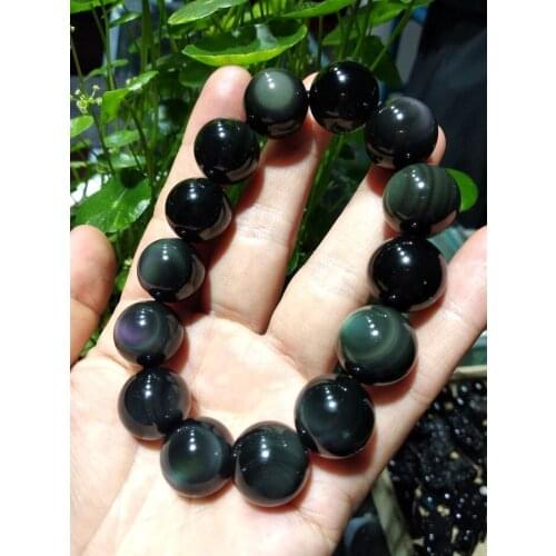 16mm famous obsidian burnish bead bangle shine mala bead bracelet Amulet Good Quality