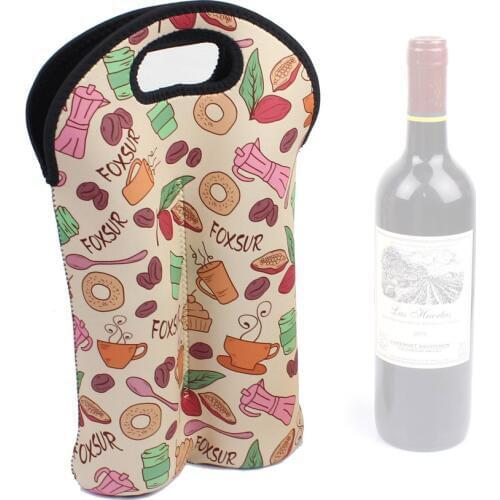 2-Bottle Neoprene Tote,Wine Carrier Tote Bag Color Pattern Portable Insulated Neoprene Wine Bottle Holder for Travel with Secure