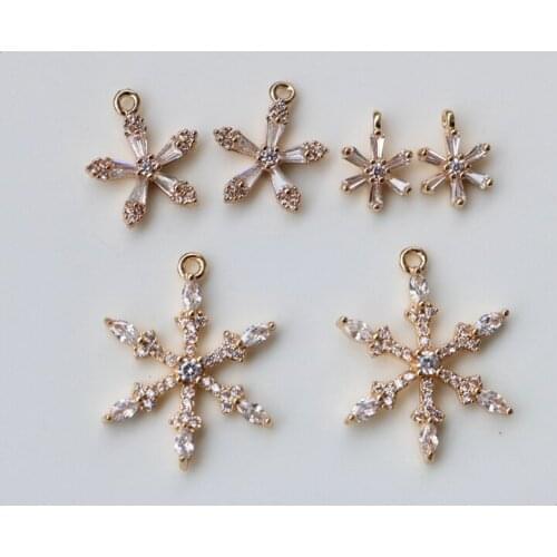 2021 New True Gold Plated Copper Zircon Flower Necklace Pendant DIY Earring Charm Jewelry Making Accessory