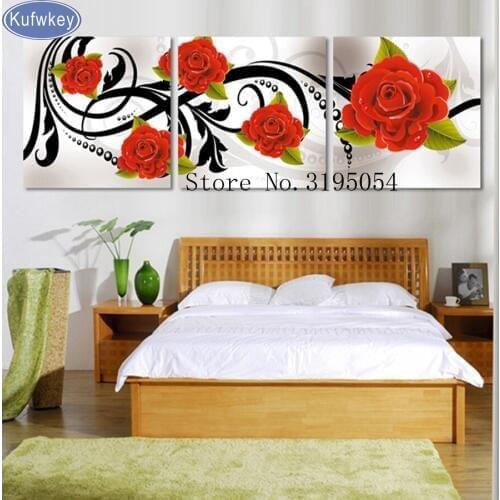 3 pcs,5D DIY Diamond Painting rose wall Picture Full Square Diamond Embroidery flower,Cross Stitch,Mosaic,stickers,kitchen decor
