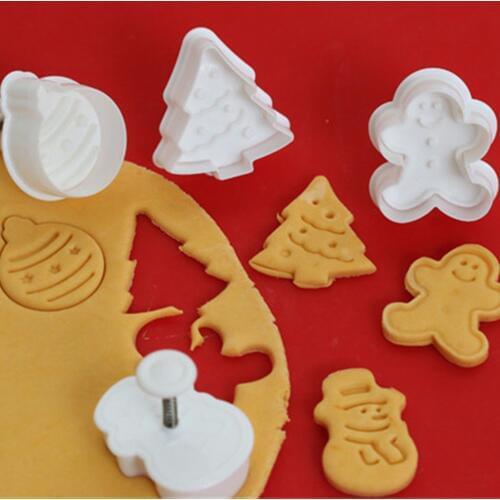 4pcs Cookie Stamp Biscuit Mold 3D Cookie Plunger Cutter DIY Baking Mould Gingerbread House Christmas Cookie Cutters