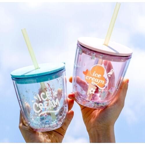435ml Creative Summer BoBo Drinking Cup With Straw Cute Childrens Water Cup Drinking Container Double Wall Water Bottle