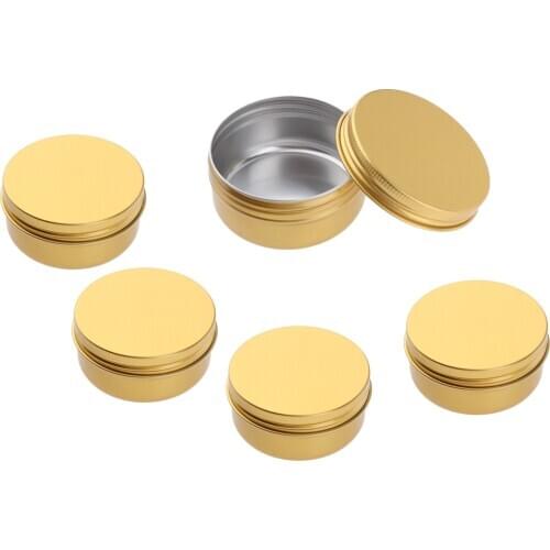 5Pcs Aluminum Tin Jars Screw Top Round Metal Cans Containers for Bulk Food Cosmetic Candies Spices Tea Travel Storage Gold