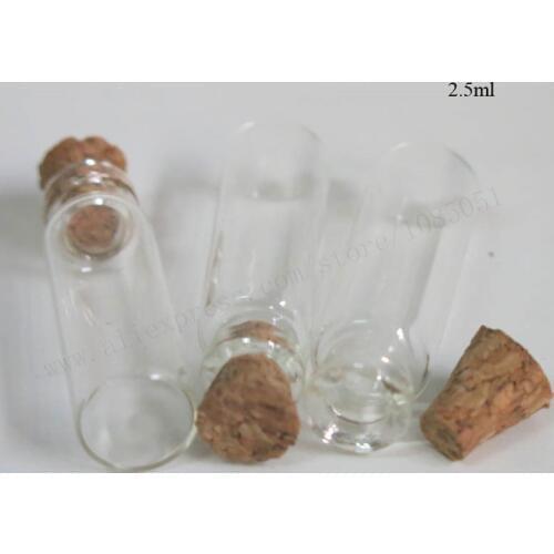 50sets X 2.5ml Small Cute Clear Cork Stopper Vials Small Wishing Bottle Glass Craft Creative Christmas gift glass bottles 124006
