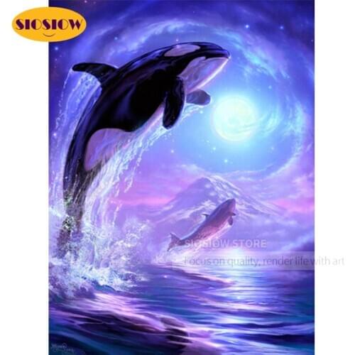5d Diy Diamond Embroidery Cartoon Killer Whale Cross Stitch Diamond Painting Fantasy Sea Animal Rhinestones Full Set Room Decor
