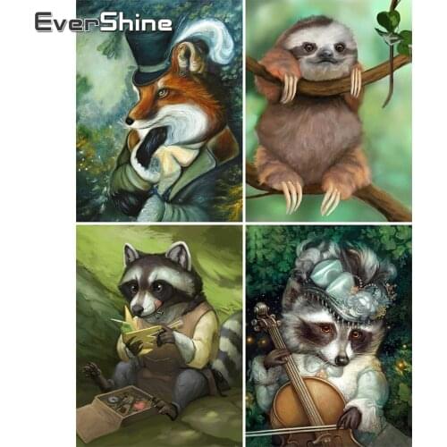 EverShine Diamond Embroidery Animal Full Drill Square Diamond Painting Sloth Picture Cross Stitch Mosaic Raccoon 5D Wall Art