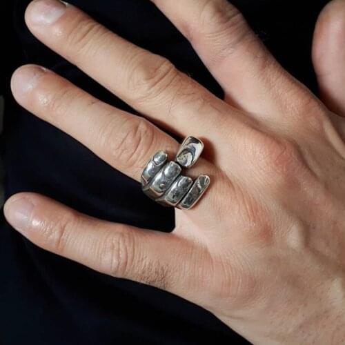 Punk Antique Silver Color Love In Hand Open Ring For Women Retro Creative Hands Lovers Adjustable Rings Men Party Jewelry A967