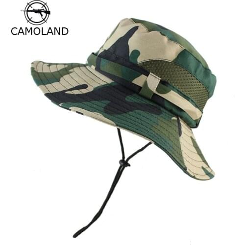 CAMOLAND UPF50+ Sun Hats Children Camouflage Bucket Hat Boys Summer Fishing Hat Outdoor UV Protection Long Wide Brim Caps