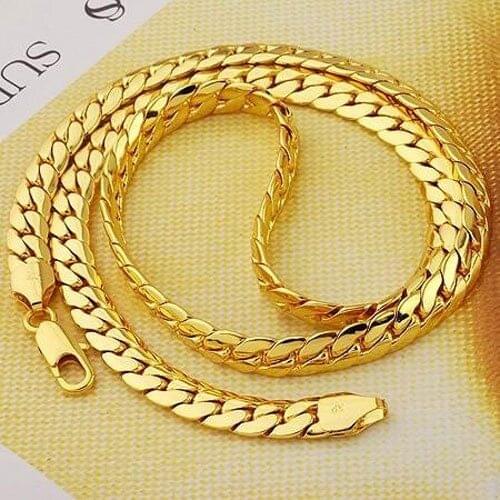 High quality 18 K SOLID G/F GOLD AUTHENTIC MENS CUBAN LINK Snake CHAIN NECKLACE SZ 24" 10MM 90G Heavy