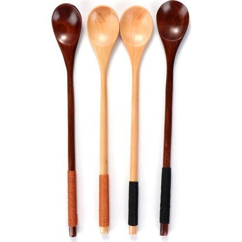 Wooden Spoons Large Long Handled Spoon Kids Spoon Wood Rice Soup Dessert Spoon Coffer Tea Mixing Tableware